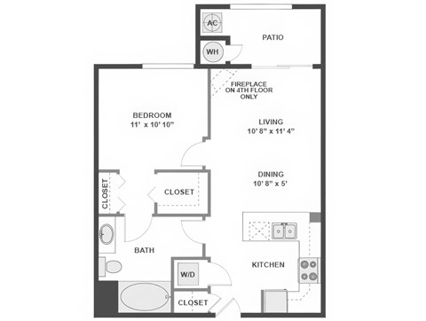 1 Bed 1 bath Floor Plan | 695 Sq. Ft. at The Kitt at Warner Center Apartments, Woodland Hills, California